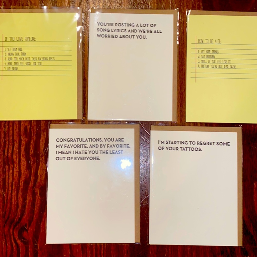 Set of 5 sarcastic, sassy notecards.high quality Sapling Press heavyweight cards - Picture 1 of 8